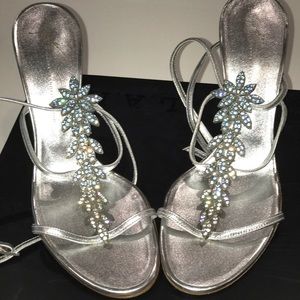 Giuseppe Zanotti silver jeweled evening shoe
